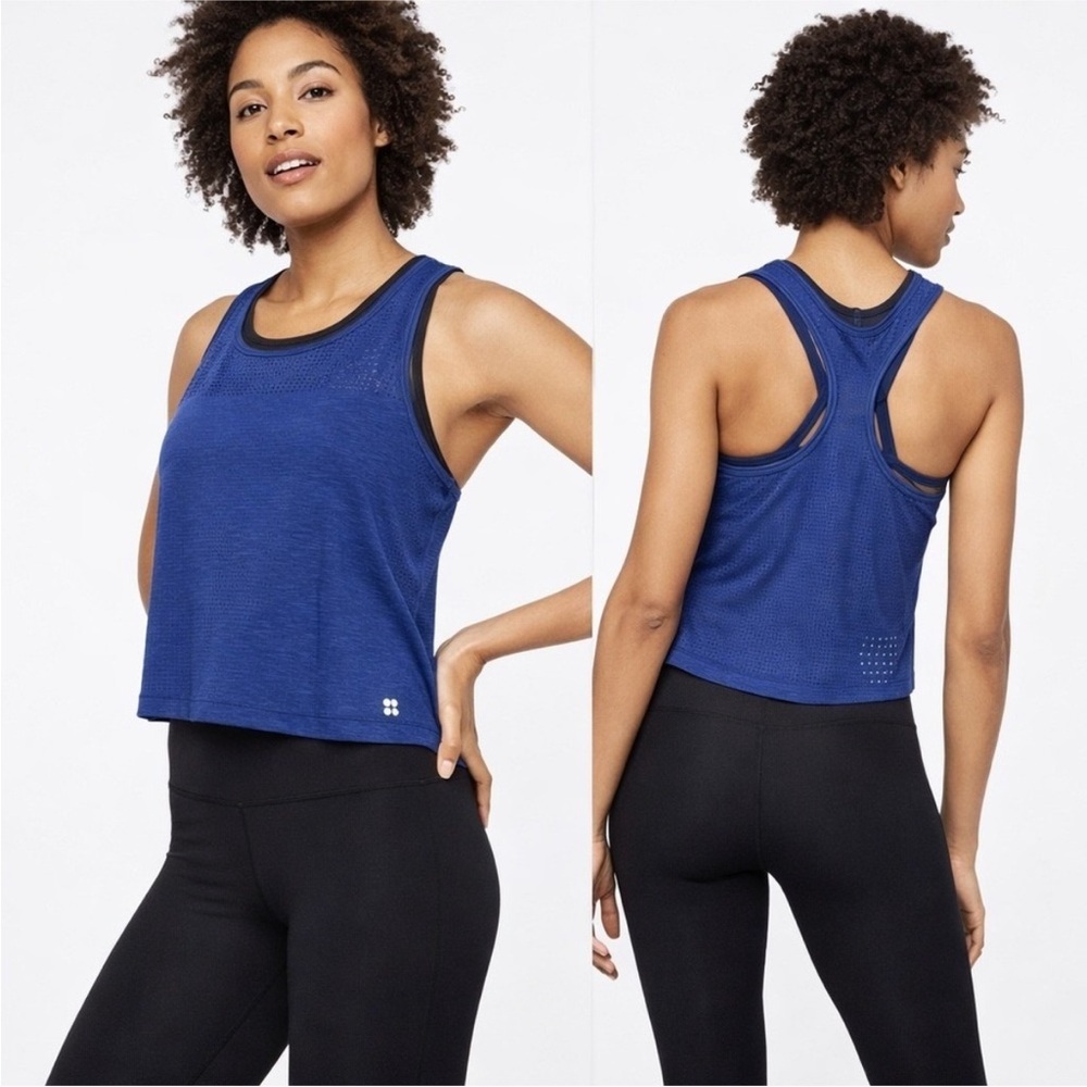 Sweaty Betty Breeze Crop Run Vest Tank Top Blue XS
